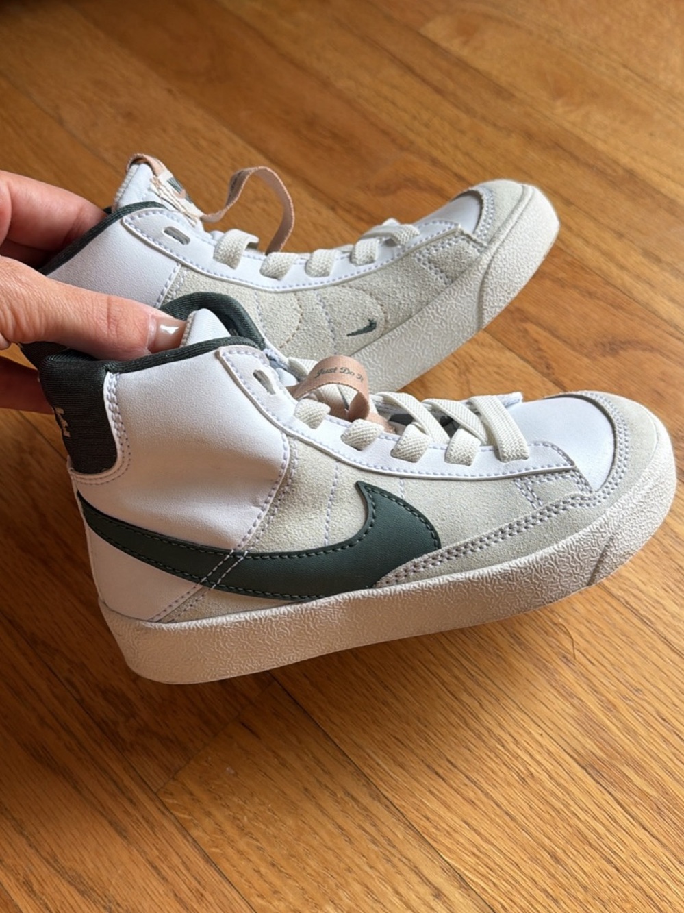 Nike Kids High-Top Sneakers in White and Dark Green